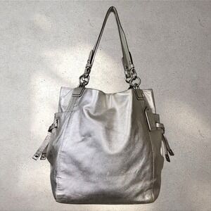 Y2K Coach Brooke Hobo Metallic Leather Handbag Silver F14523